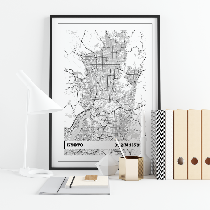 Kyoto Coordinates Map Poster Print Wall Art