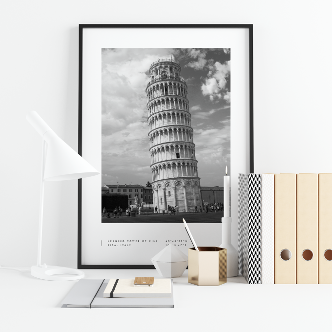 Leaning Tower of Pisa Coordinates Poster Print Wall Art