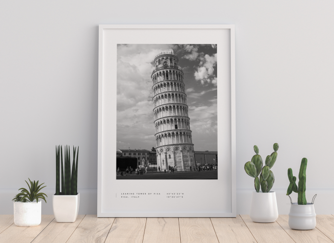 Leaning Tower of Pisa Coordinates Poster Print Wall Art