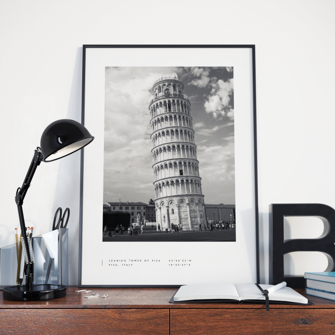 Leaning Tower of Pisa Coordinates Poster Print Wall Art