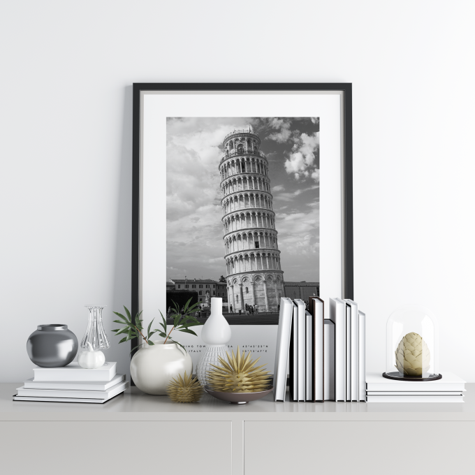 Leaning Tower of Pisa Coordinates Poster Print Wall Art