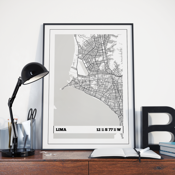 Lima Coordinates Map Poster Print Wall Art