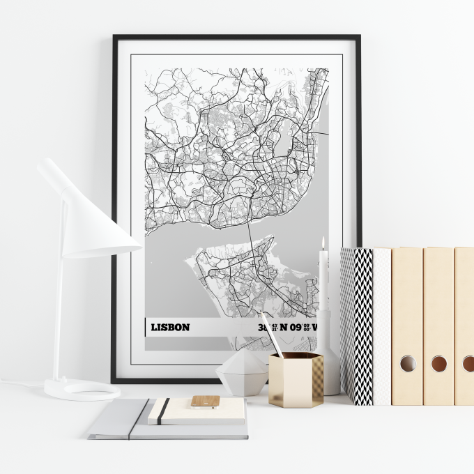 Lisbon Coordinates Map Poster Print Wall Art