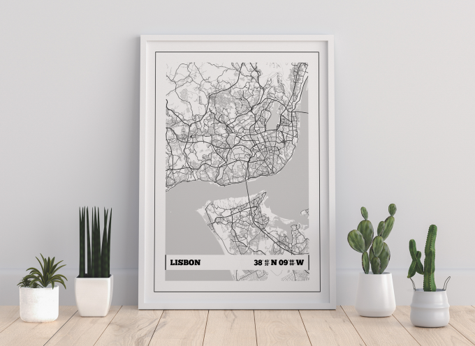 Lisbon Coordinates Map Poster Print Wall Art