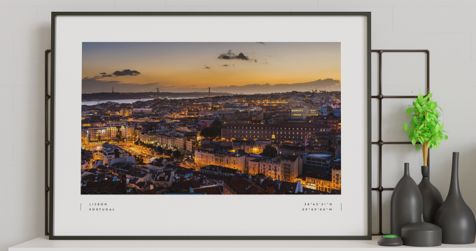 Lisbon Coordinates Poster Print Wall Art