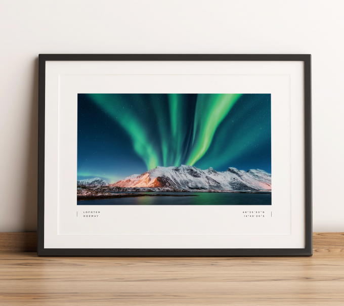 Lofoten Islands Northern Lights Coordinates Poster Print Wall Art