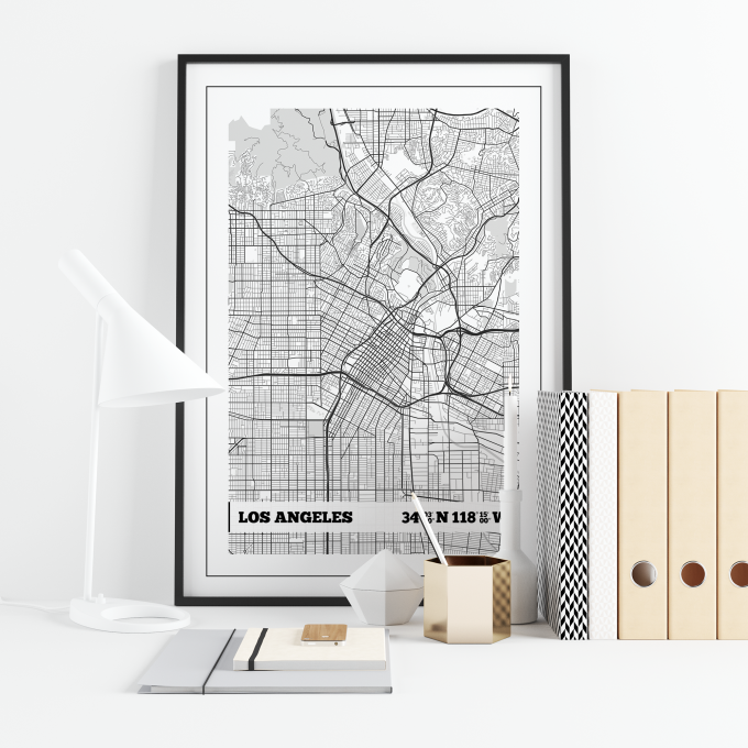 Los Angeles Coordinates Map Poster Print Wall Art