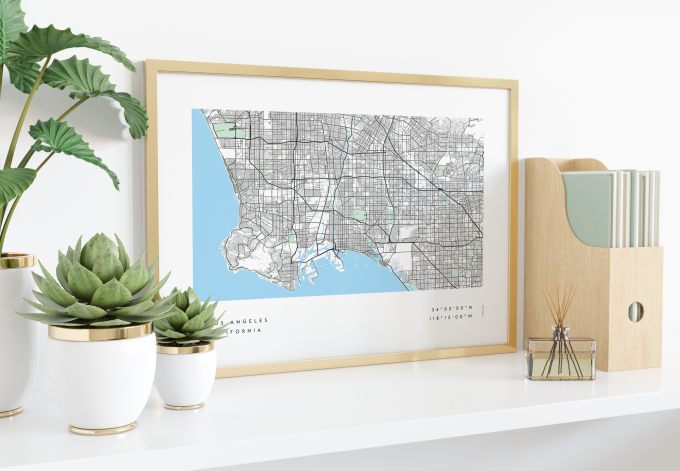Los Angeles Coordinates Map Poster Print Wall Art