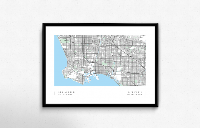 Los Angeles Coordinates Map Poster Print Wall Art