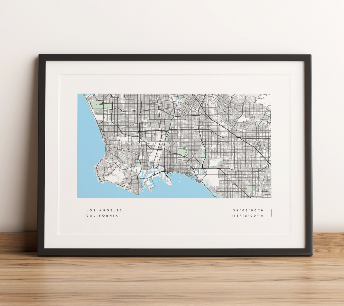 Los Angeles Coordinates Map Poster Print Wall Art