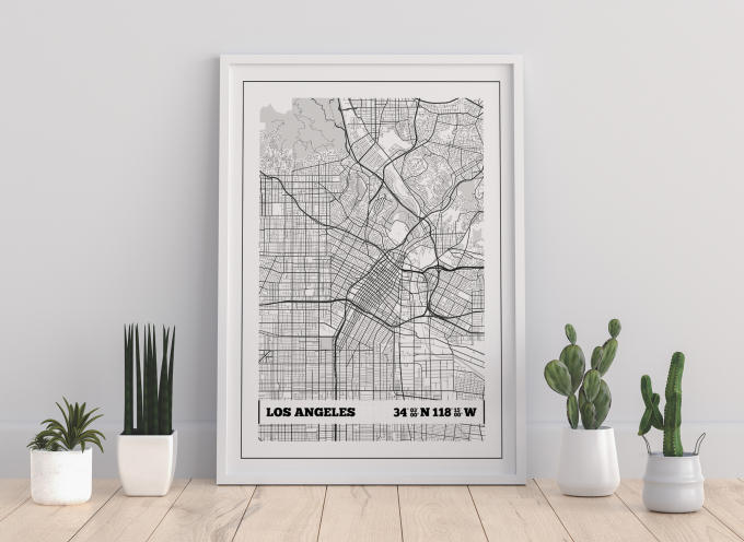 Los Angeles Coordinates Map Poster Print Wall Art