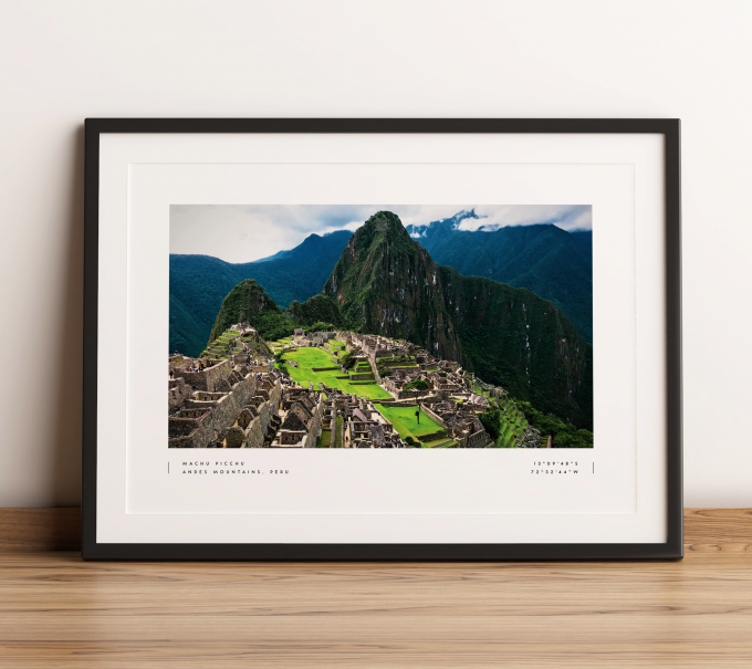 Machu Picchu Coordinates Poster Print Wall Art