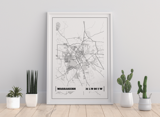 Marrakesh Coordinates Map Poster Print Wall Art