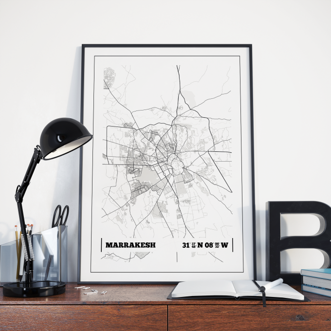 Marrakesh Coordinates Map Poster Print Wall Art