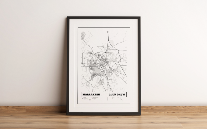 Marrakesh Coordinates Map Poster Print Wall Art