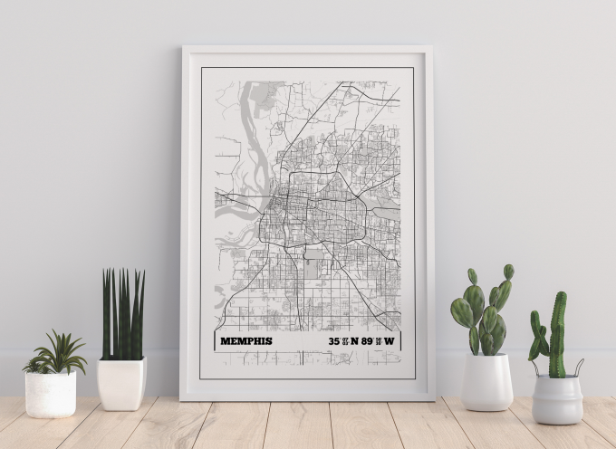 Memphis Coordinates Map Poster Print Wall Art