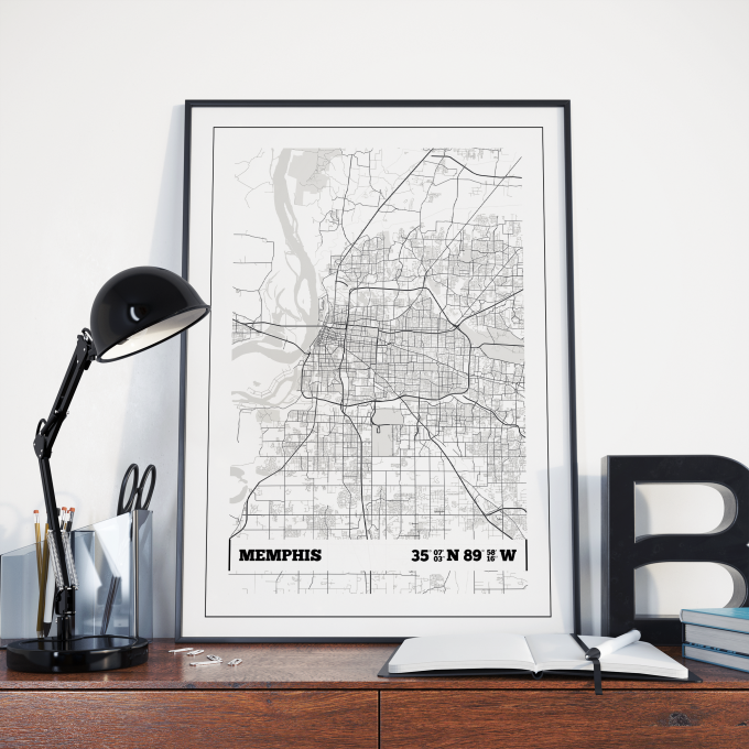 Memphis Coordinates Map Poster Print Wall Art