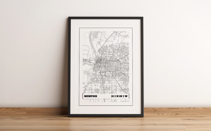 Memphis Coordinates Map Poster Print Wall Art