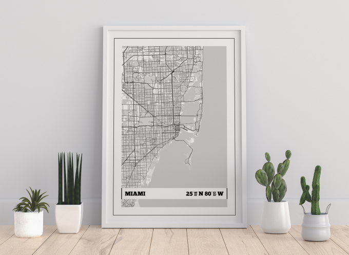 Miami Coordinates Map Poster Print Wall Art