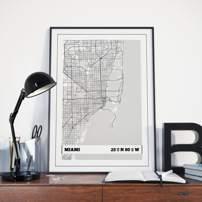 Miami Coordinates Map Poster Print Wall Art