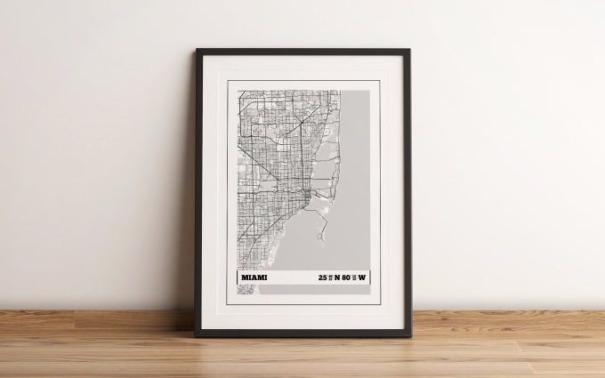 Miami Coordinates Map Poster Print Wall Art