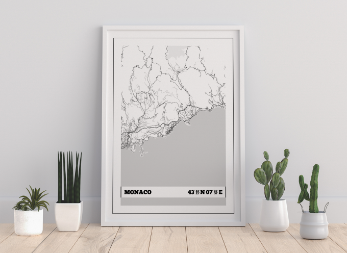 Monaco Coordinates Map Poster Print Wall Art