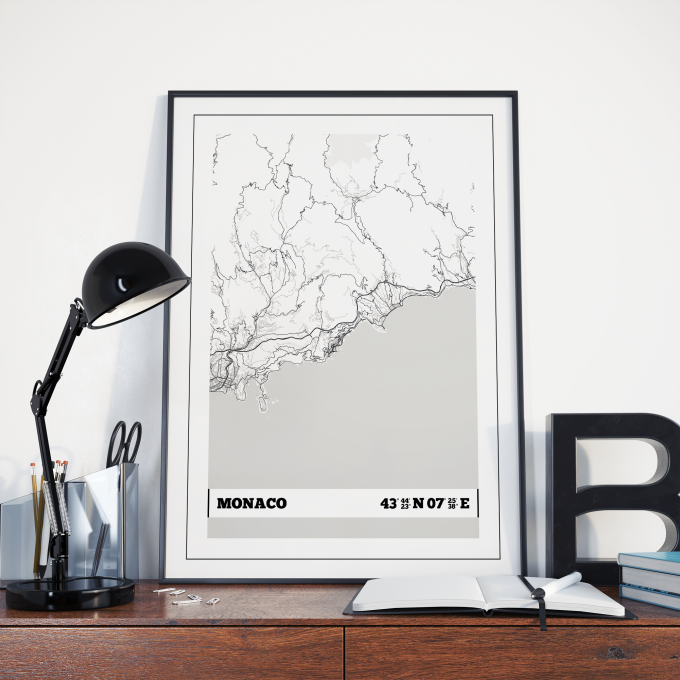 Monaco Coordinates Map Poster Print Wall Art
