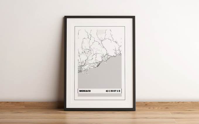 Monaco Coordinates Map Poster Print Wall Art