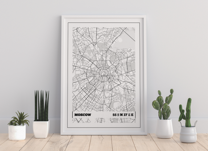 Moscow Coordinates Map Poster Print Wall Art
