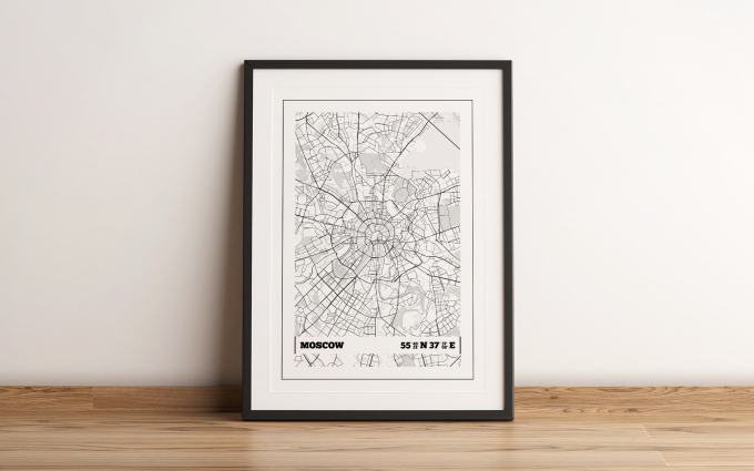 Moscow Coordinates Map Poster Print Wall Art