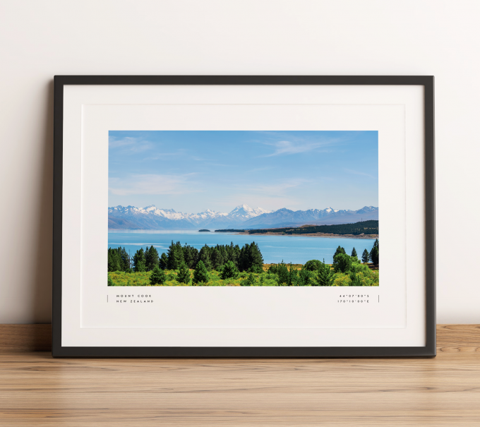 Mount Cook Coordinates Poster Print Wall Art