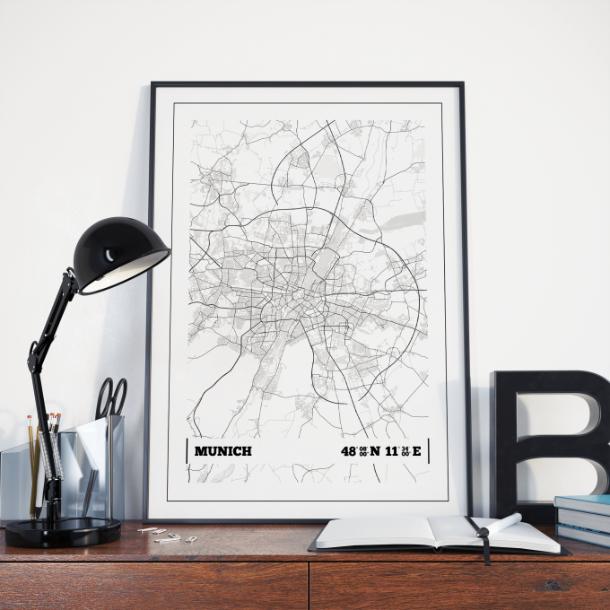 Munich Coordinates Map Poster Print Wall Art