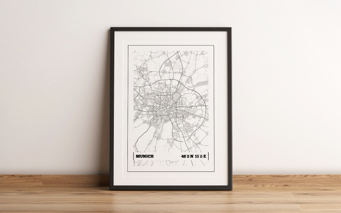 Munich Coordinates Map Poster Print Wall Art