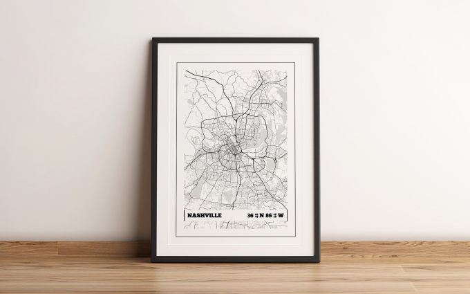 Nashville Coordinates Map Poster Print Wall Art