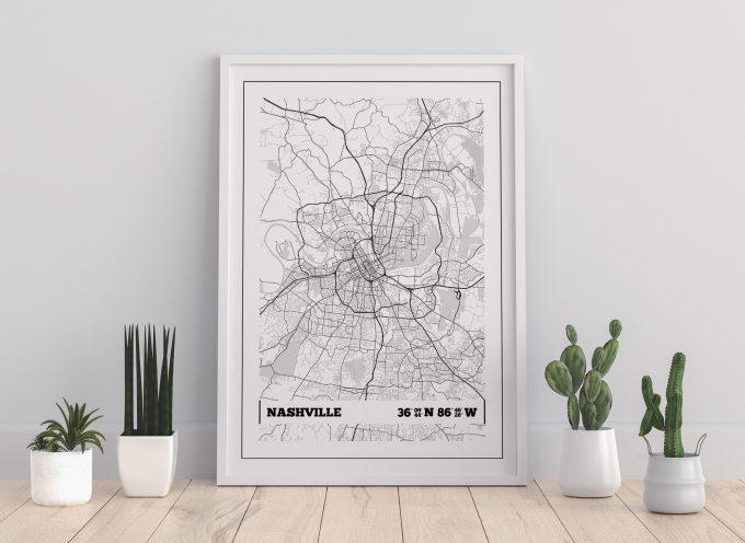 Nashville Coordinates Map Poster Print Wall Art