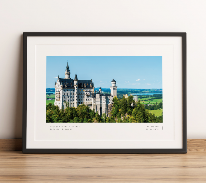 Neuschwanstein Castle Coordinates Poster Print Wall Art