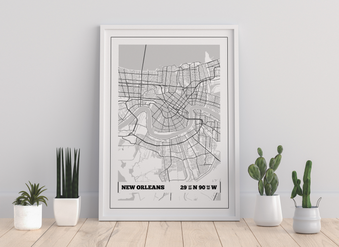 New Orleans Coordinates Map Poster Print Wall Art