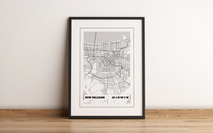 New Orleans Coordinates Map Poster Print Wall Art