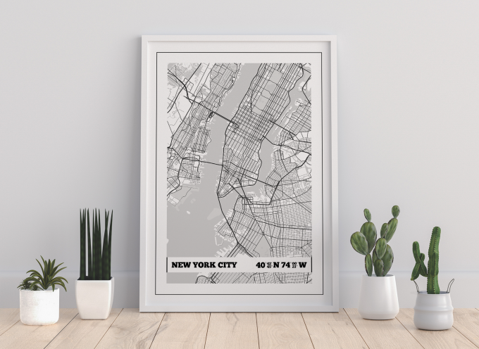 New York Coordinates Map Poster Print Wall Art