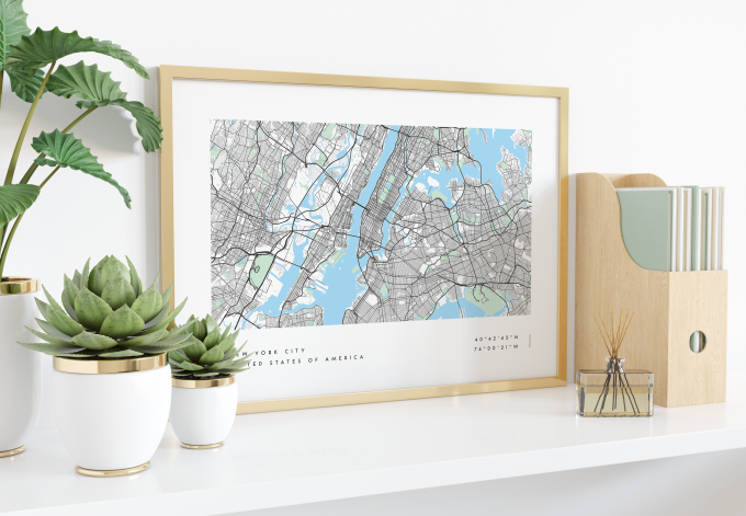 New York Coordinates Map Poster Print Wall Art