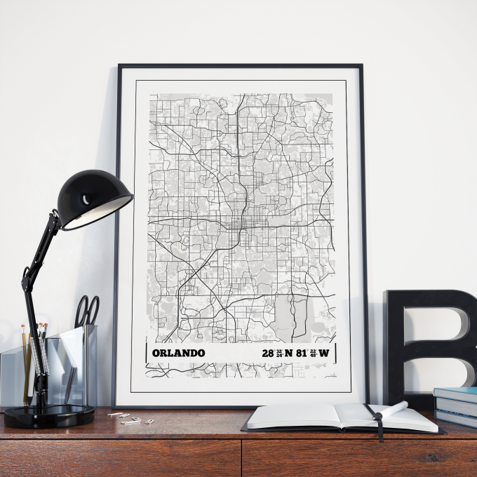 Orlando Coordinates Map Poster Print Wall Art