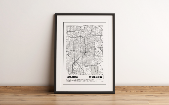 Orlando Coordinates Map Poster Print Wall Art