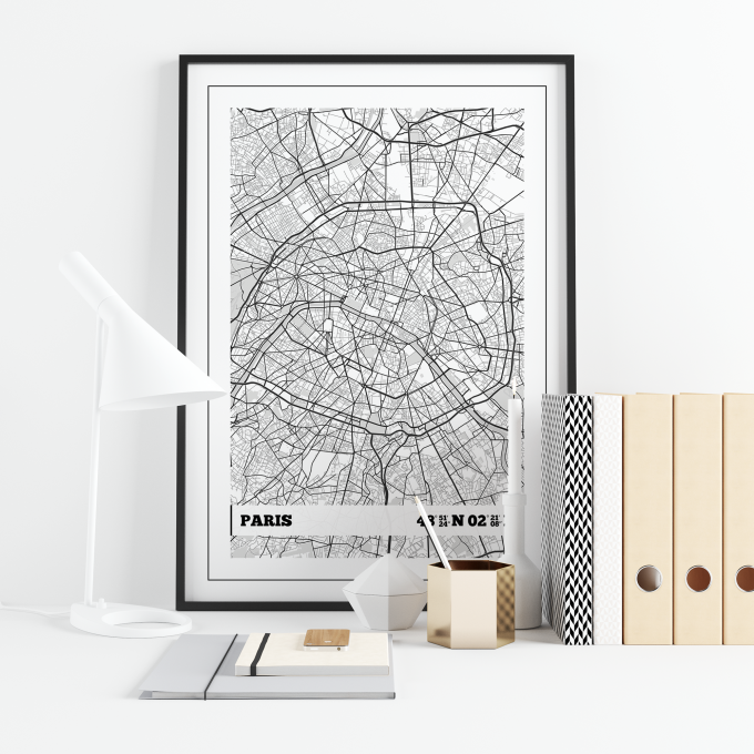 Paris Coordinates Map Poster Print Wall Art