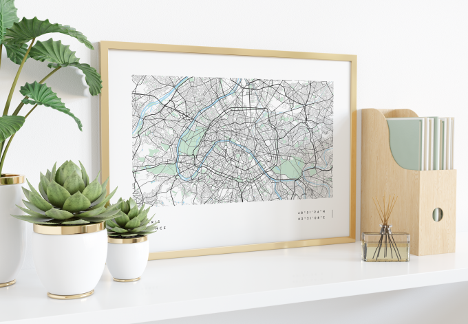 Paris Coordinates Map Poster Print Wall Art