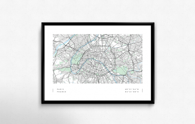 Paris Coordinates Map Poster Print Wall Art