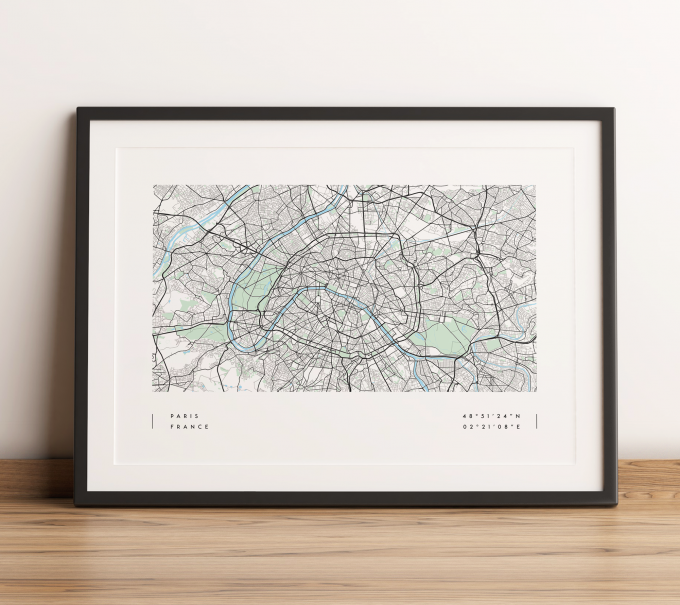 Paris Coordinates Map Poster Print Wall Art