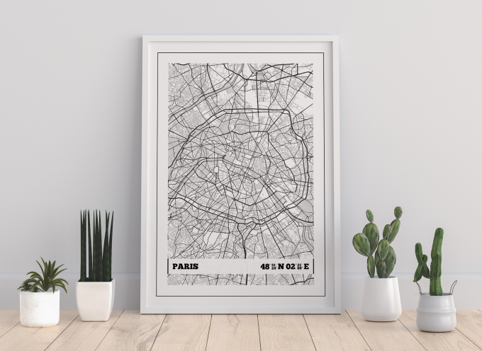Paris Coordinates Map Poster Print Wall Art