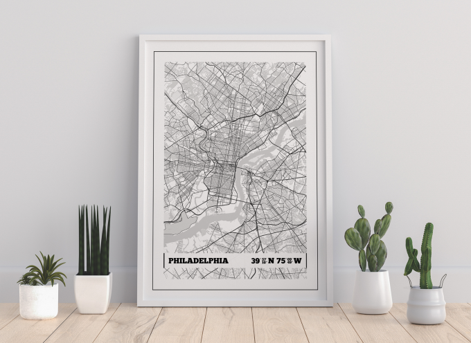 Philadelphia Coordinates Map Poster Print Wall Art