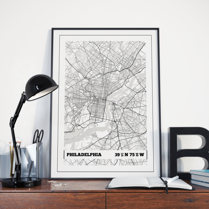 Philadelphia Coordinates Map Poster Print Wall Art