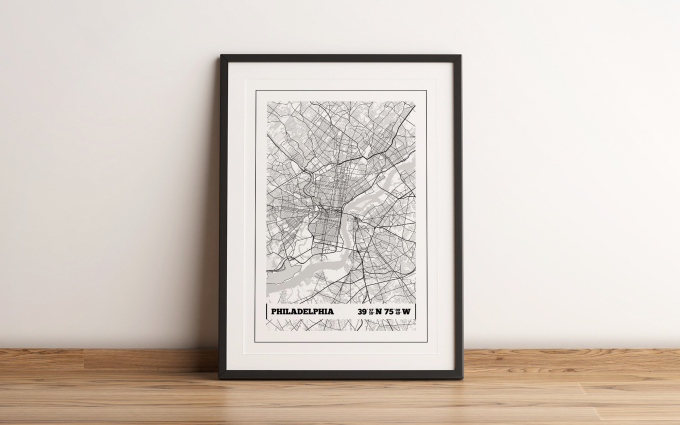 Philadelphia Coordinates Map Poster Print Wall Art